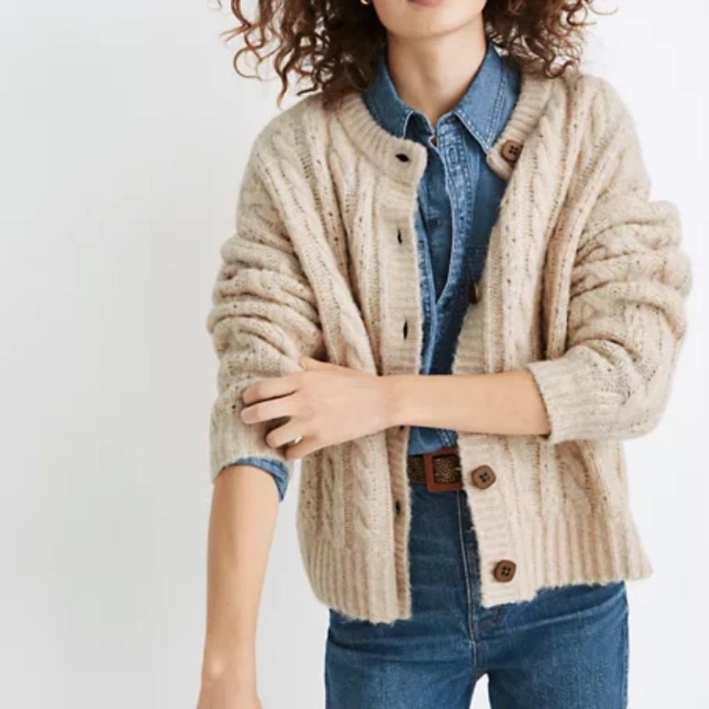 Madewell wool pointelle cable knit cardigan